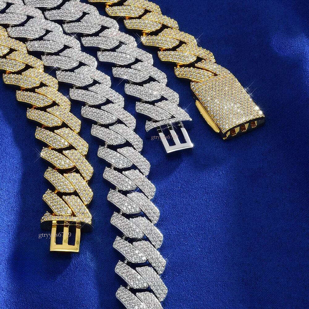 S Sier Moissanite Cuban Chain High-Quality 18mm Three-Row Dia Hip-Hop Necklace