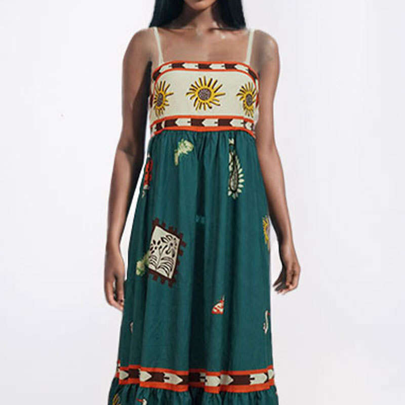 Women's Summer New Fashion Elegant Printed Flared Strap Dress B5