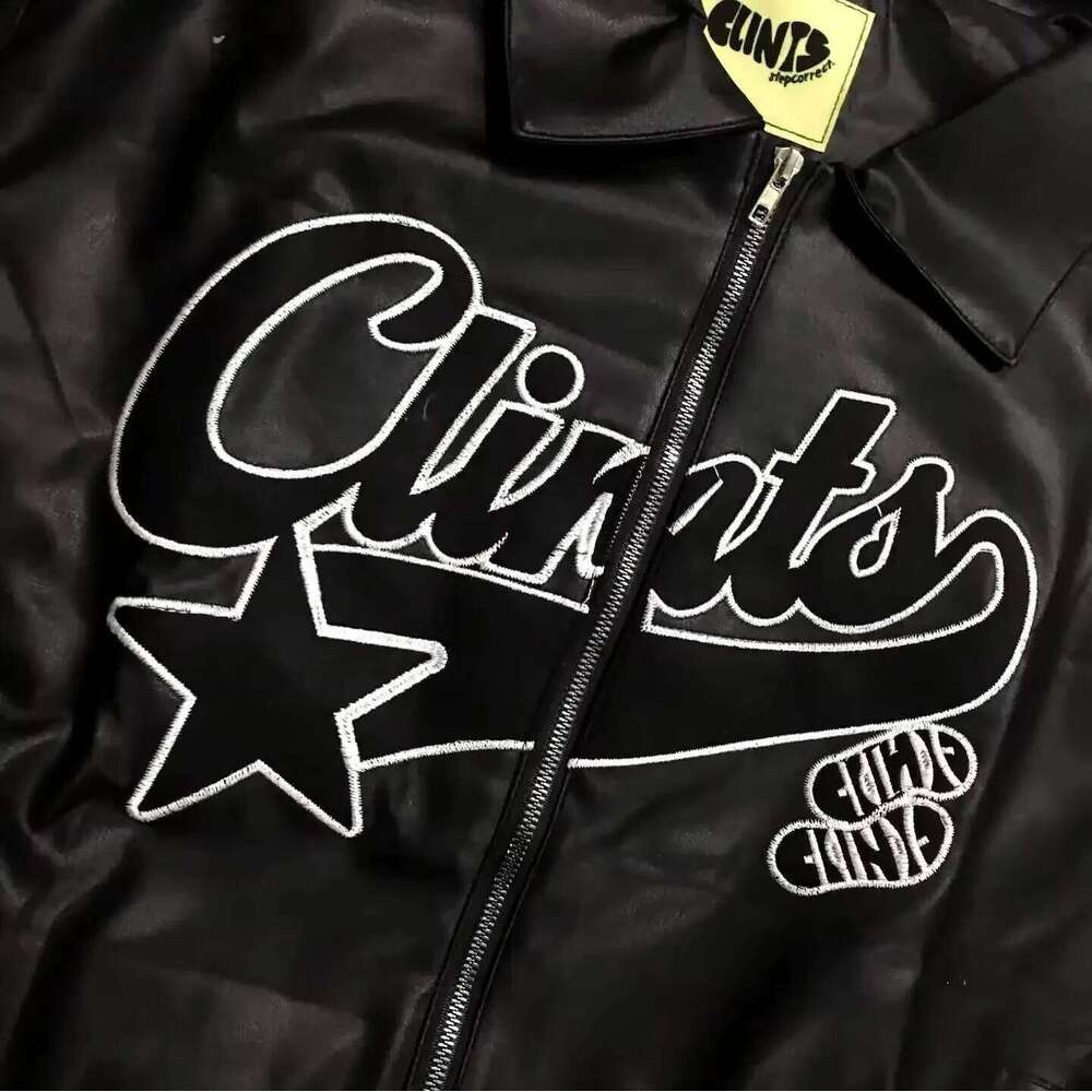 Designer Clothing 2025 Y2k Gothic Leather Hip Hop Punk Pattern Embroidered Motorcycle Jacket Fashionable And Simple Streetwear Zipper Coat