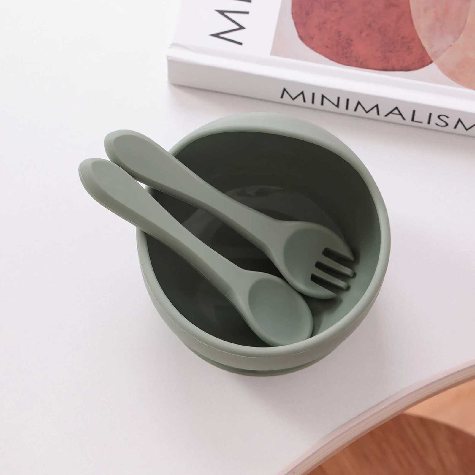 3PCS Silicone Baby Feeding Set Suction Bowl BPA Free Spoon Fork Toddler Learning Dishes Self Feeding Childrens Tableware X250806