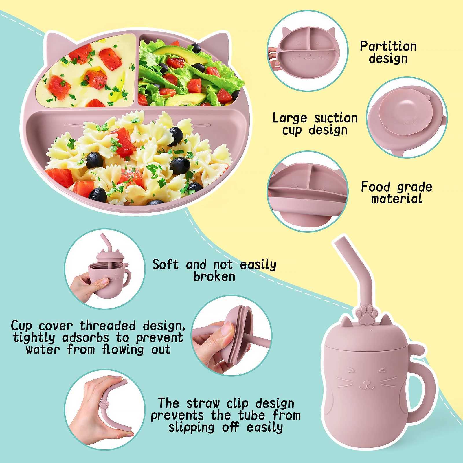 7Pcs/set Baby Silicone Plate Spoon Set Baby Feeding Silicone Bowl Baby Dishes BPA Free Silicone Portable Tableware for Children X250806