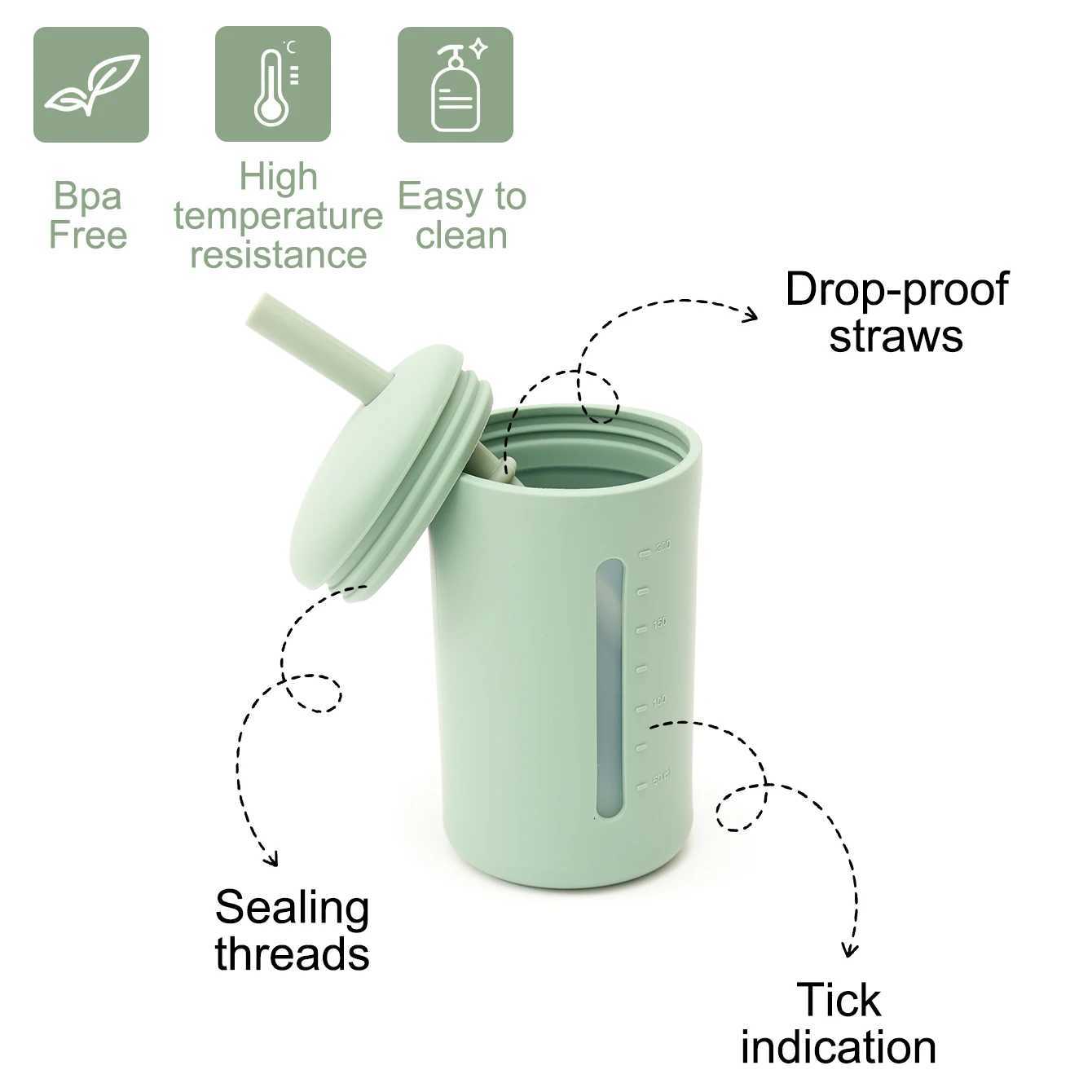 1PCS Silicone Straw Cup For Kids BPA Free Feeding Leak Proof Baby Training Cup Dishwasher Safe Bottle Cup Baby Supplies X250806