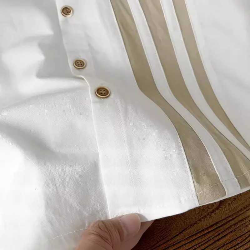 New Boys Cotton Washed Soft Stripe Long Sleeve Shirt White Blouse School Uniform for Boys X250806