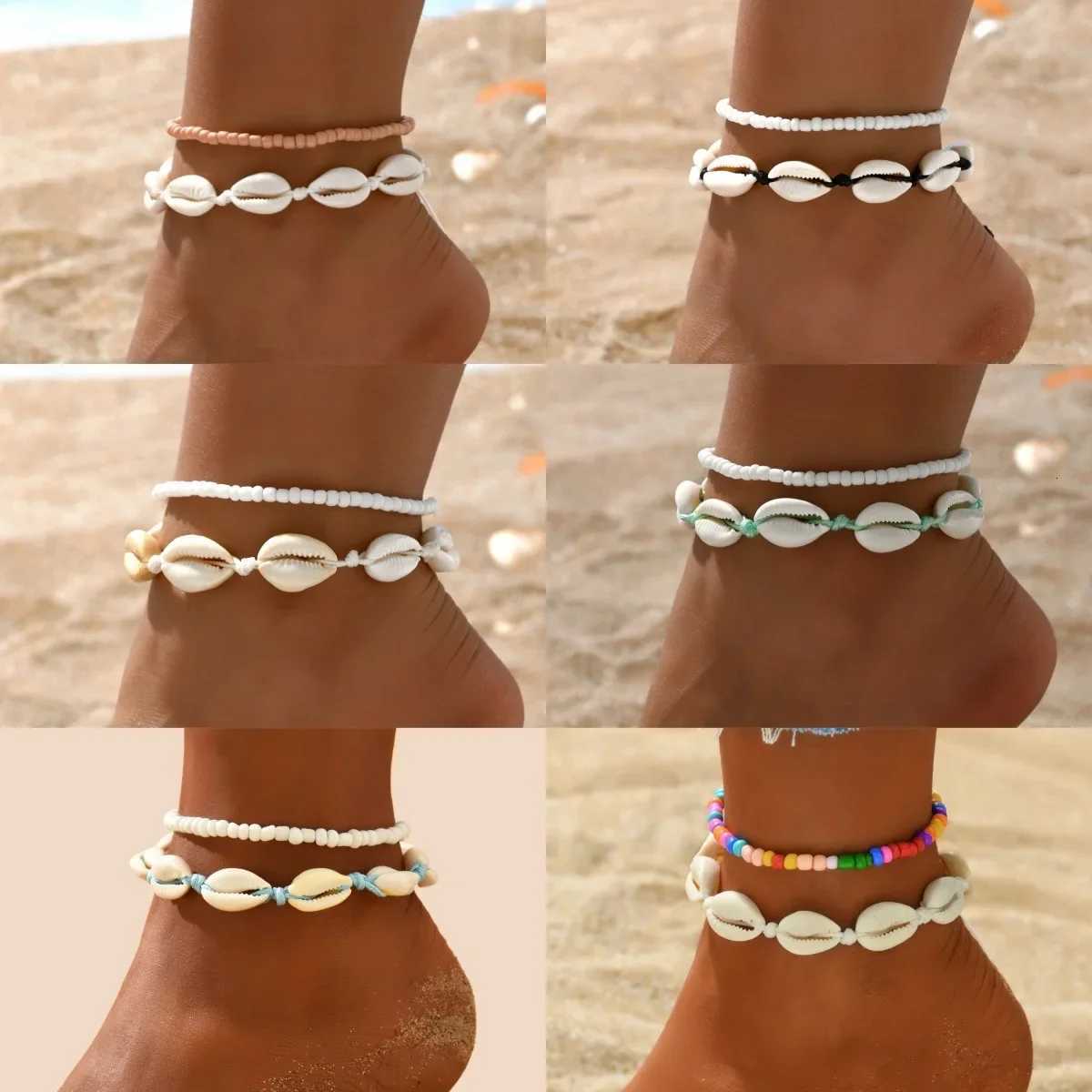 2PCS Bohemia Natural Shell Anklets For Women Small Resin Beads Summer Beach Shell Barefoot Ankle Leg Chain Foot Jewelry Y250805