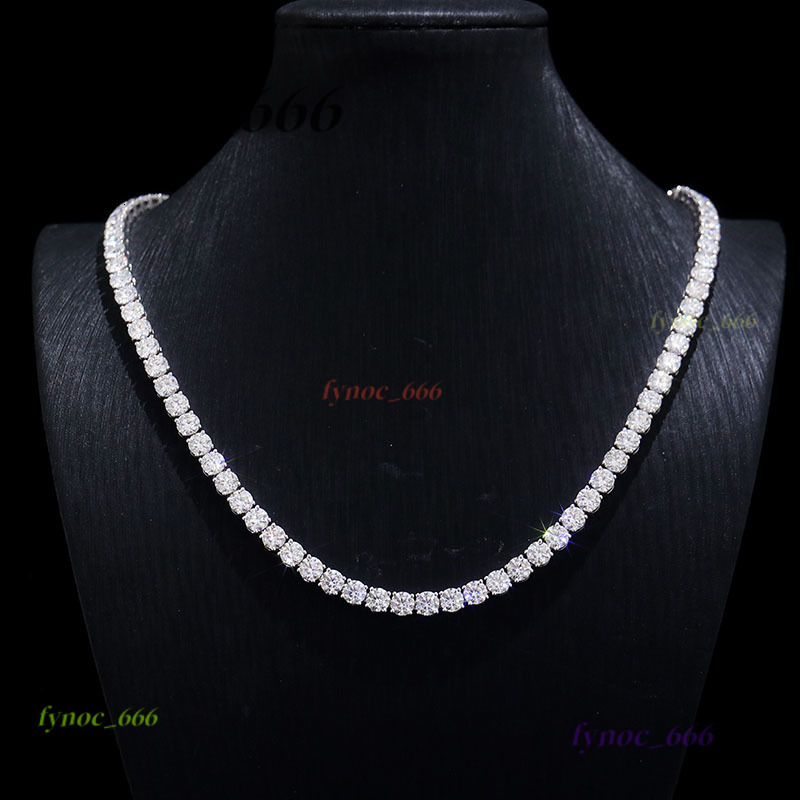 925 Silver Tennis Chain Moissanite Necklace 2mm 3mm 4mm 5mm Round Colorless Mossinate Diamond Casting