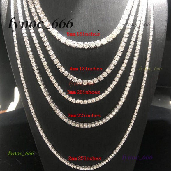 Mens Fashion 925 Silver Moissanite Tennis Chain Necklace 18K Plated 2mm Width