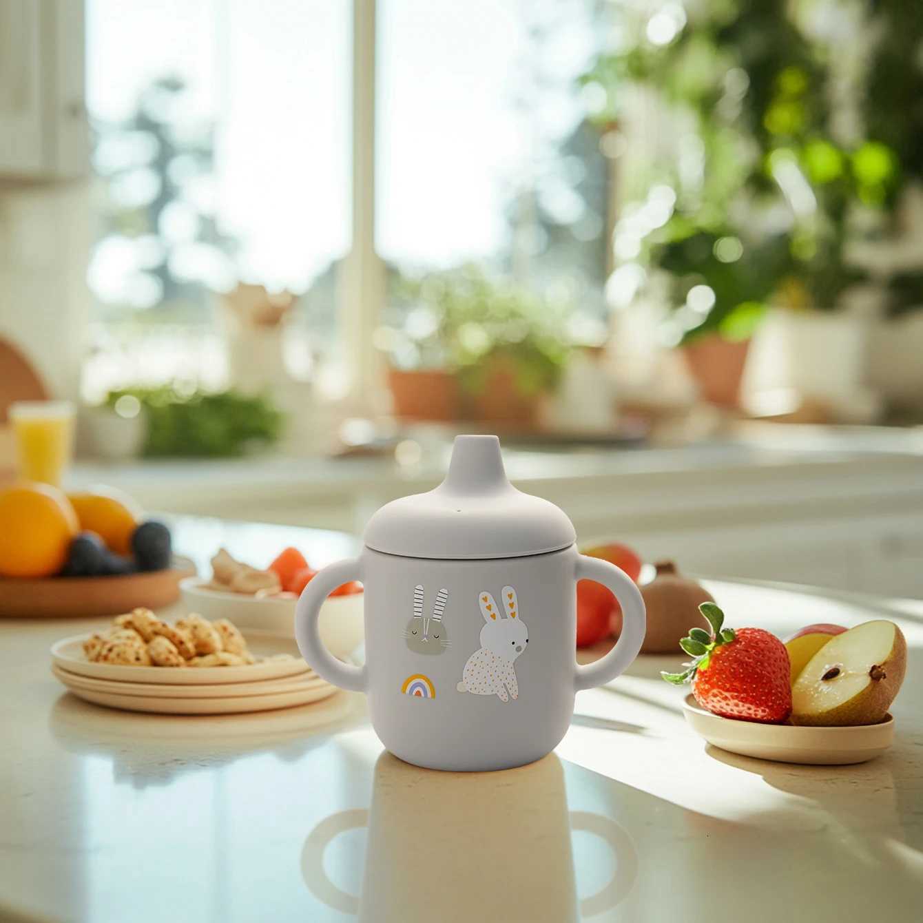 1PCS Cartoon Pattern Silicone Baby Cup Portable Baby Water Bottle Baby Liquid Feeding Cups Learning Drinking Water Baby Tableware X2508061