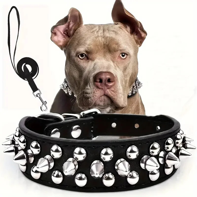 Spiked Dog Collar And Leash Set Rivet Leather Dog Collar Adjustable Dog Collar For Outdoor Walking 250805