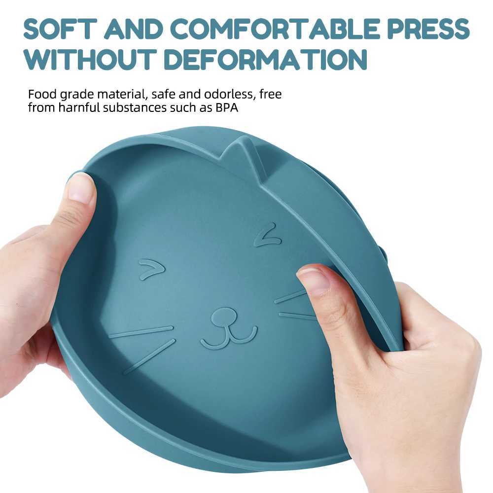 1PC Silicone Baby Dishes Suction Dining Plate Cartoon Cat Shape Baby Plates Eating Training Baby Food Storage Kids Tableware X250806