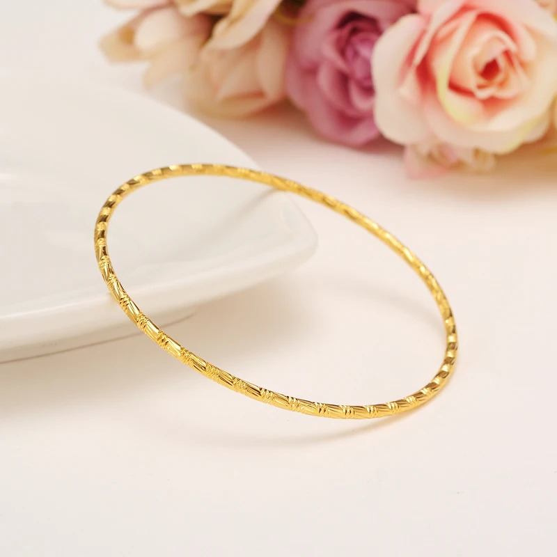 65mm 24K gold plated Bangles Ethiopian Africa Fashion Gold Color Bangles For Women African Bride Wedding Bracelet Jewelry Gifts 250805