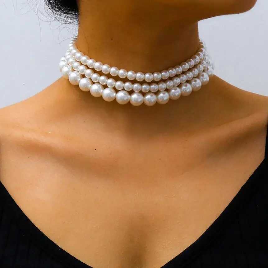 Aihua 4/6/8/10/14mm Elegant Imitation Pearl Beaded Choker Necklaces Collar for Women Wedding Bridal Party Jewelry Gifts Y250805