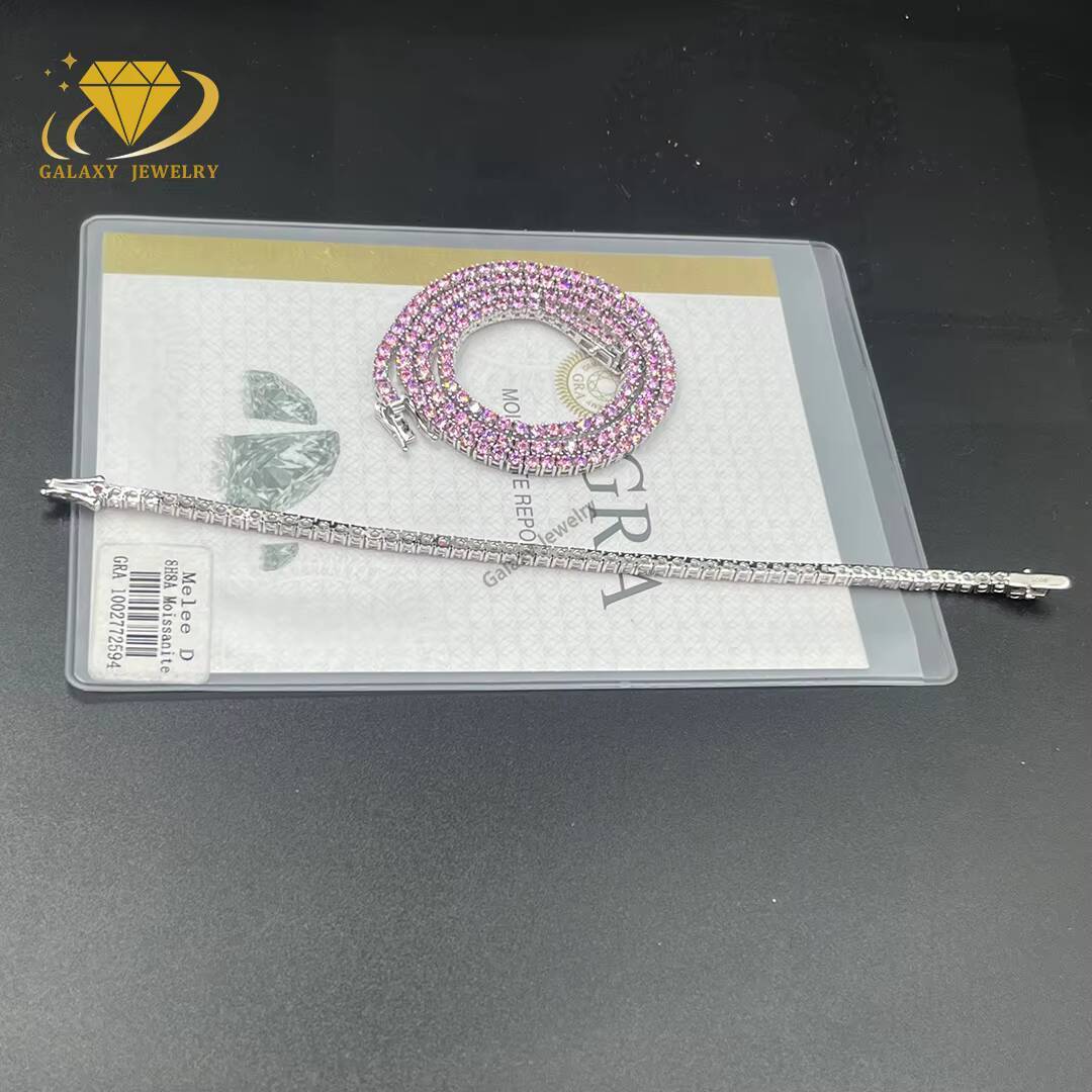 Fashion Jewelry Iced Out Pink Moissanite Colorful 3mm Moissanite Diamond Tennis Chain Tennis Bracelet for Women Men