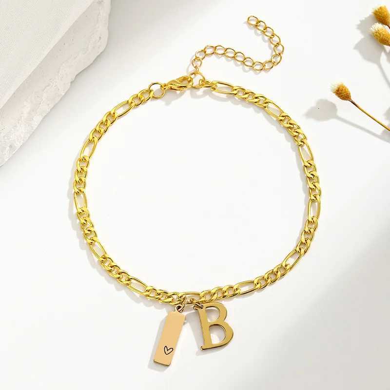 Stainless Steel Gold Plated Initial Letter Ankle For Women Figaro Chain Anklet Summer Jewelry Y250805