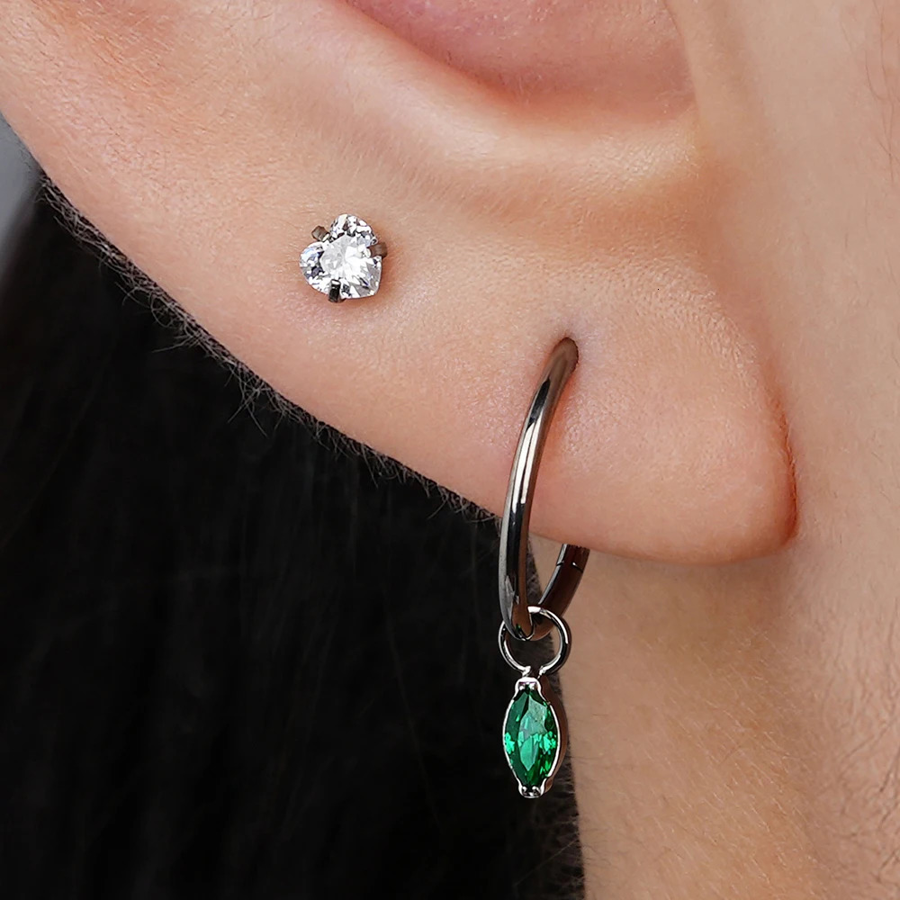 Right Grand ASTM 36 16G Heart CZ Internally Threaded Flat Back Labret Cartilage Tragus Helix Nose Stud Piercing 250805