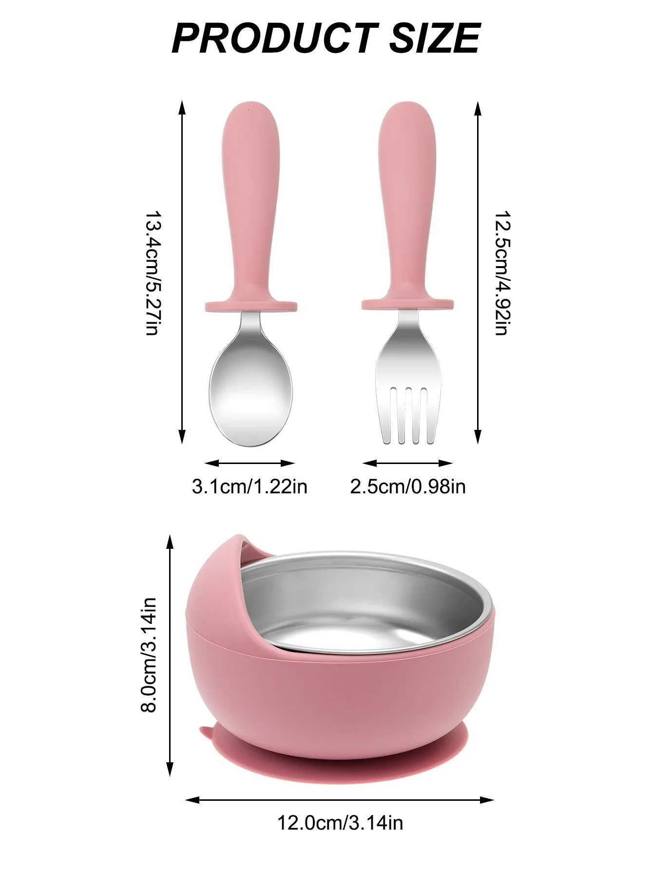 3PCS Baby Feeding Stainless Steel Bowl Fork Spoon Set Detachable Design Silicone Weaning Tableware BPA Free Training Utensils X250806