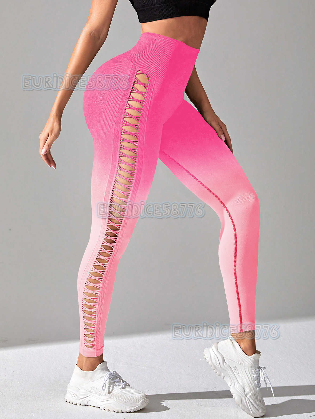 Seamless Gradient Side Hollow Tie-dye Yoga Pants Peach Hip Outdoor High-waist Sports Fitness Long Pants for Women H250806