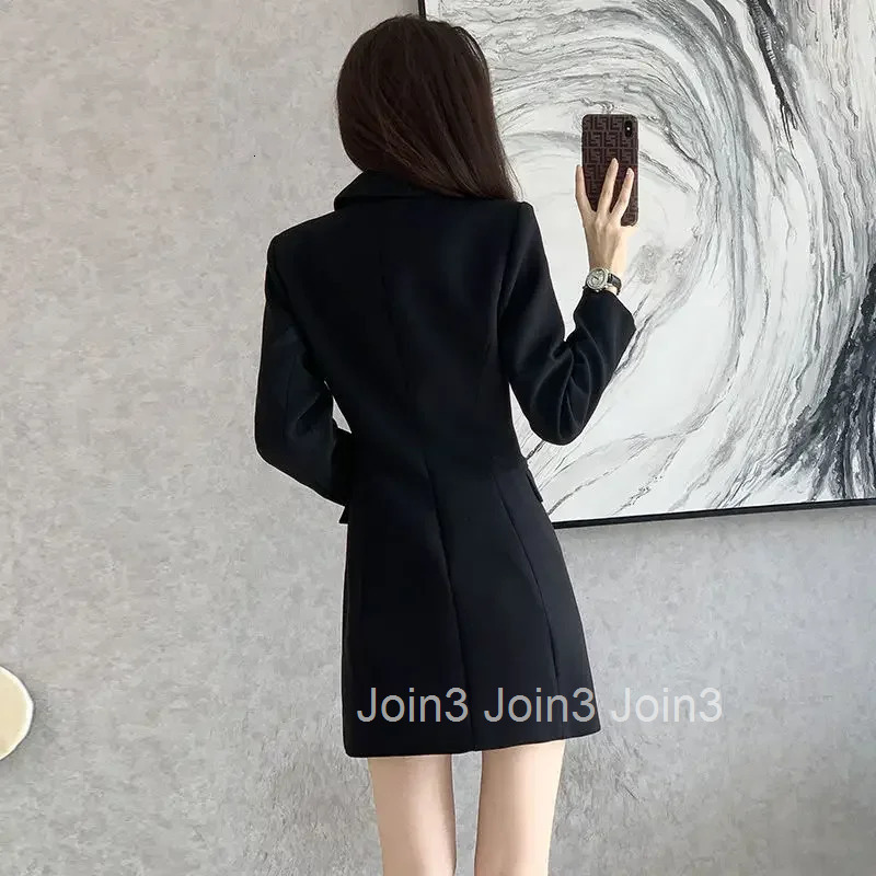 Black Formal Dress Women Spring Autumn New Elegant Slim-fit Double Breasted Long Sleeve Mini Suit Dresses