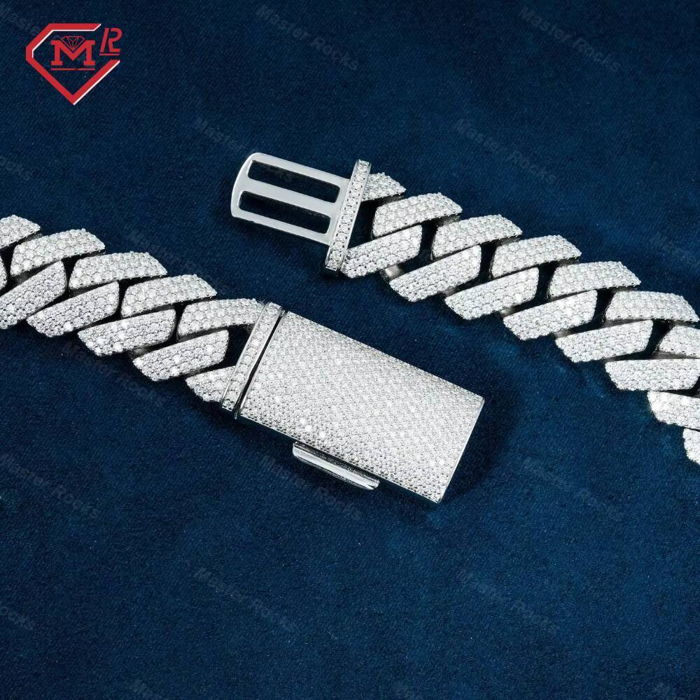 15MM Hiphop Cuban Chain Necklace Pass Diamond Tester Thick Heavy Men 925 Silver Moissanite Cuban Chain