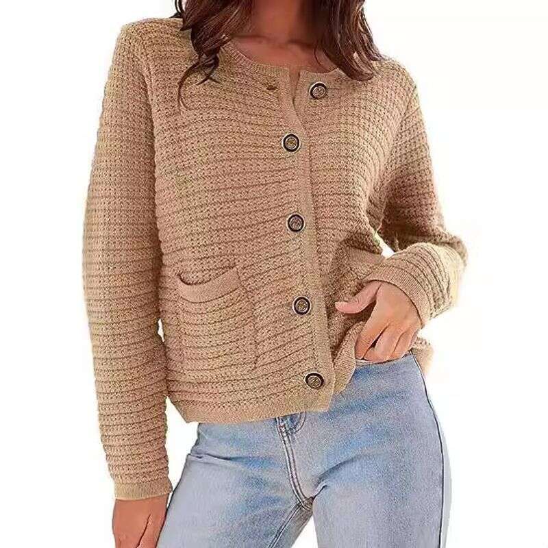 Women's Long Sleeve Knit Cardigan Fall Fashion Loose Fit Casual Round Neck Open Front Sweater For Work & Daily Wear