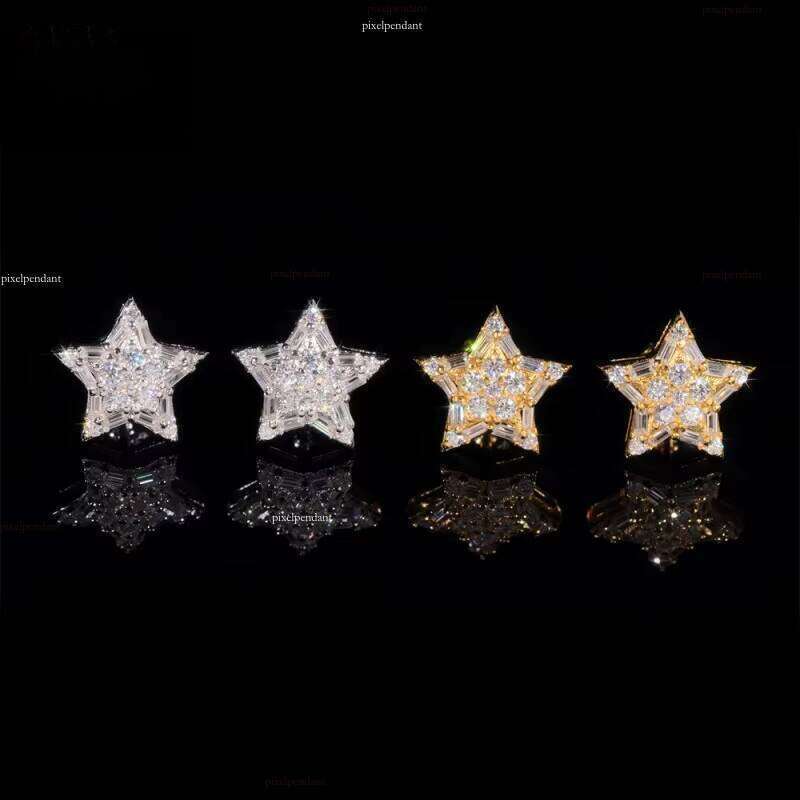 High-end Stock Hip-hop Jewelry Sier Screw Back Pentagram Silicone Stone Earrings