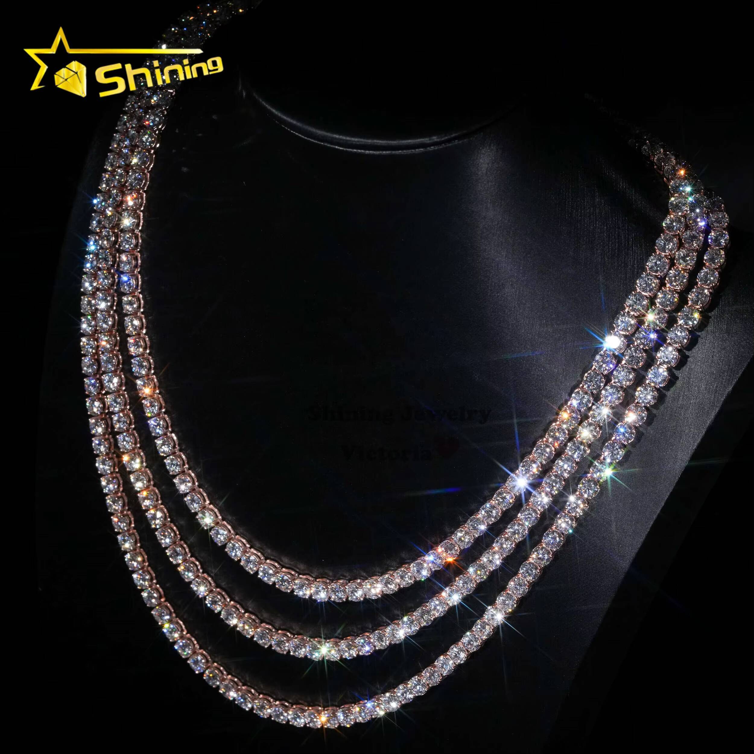 Custom Iced Out Diamond Hip Hop Jewelry Tennis Chain 5MM 10K Real Soild Gold Moissanite Diamond Tennis Necklace