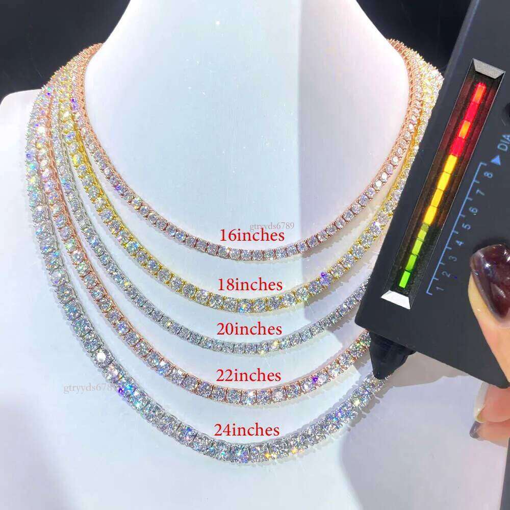High designer necklaceHot Sale Hip Hop Iced Out Jewelry Fashion Dia Necklace S Sier 2MM 3MM 4MM 5MM Vvs Moissanite Tennis Chain