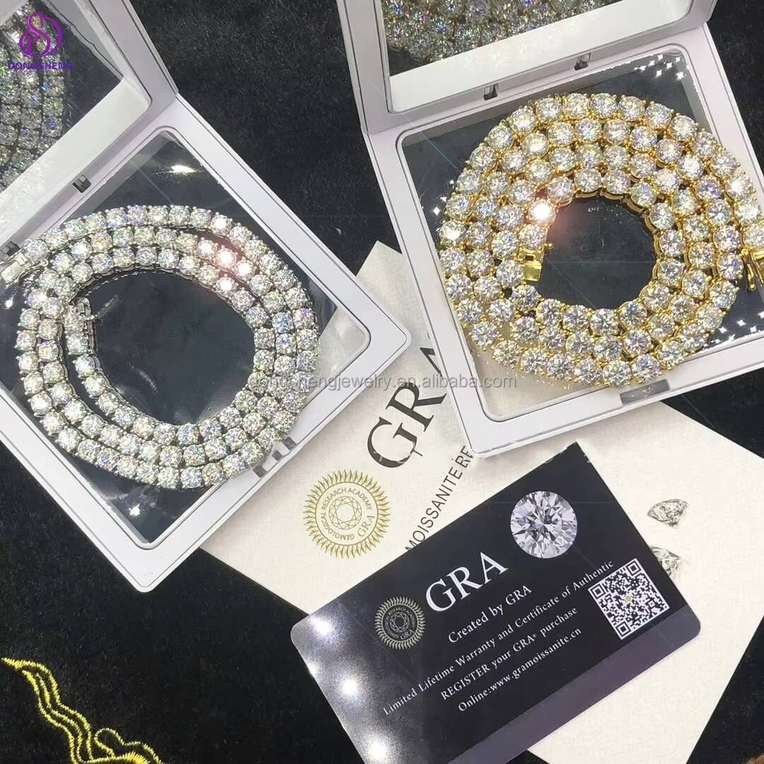 Best Selling Hip Hop Iced Out Fashion Jewelry Necklaces S925 4mm Laboratory Synthesis Gemstones Diamond Moissanite Tennis Chain