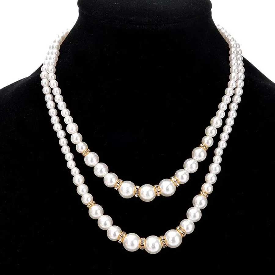 Korean Double Layer Pearl Choker Necklace for Women Silver Gold Color Necklaces Pendants Jewelry Charm Gift for Women Y250805