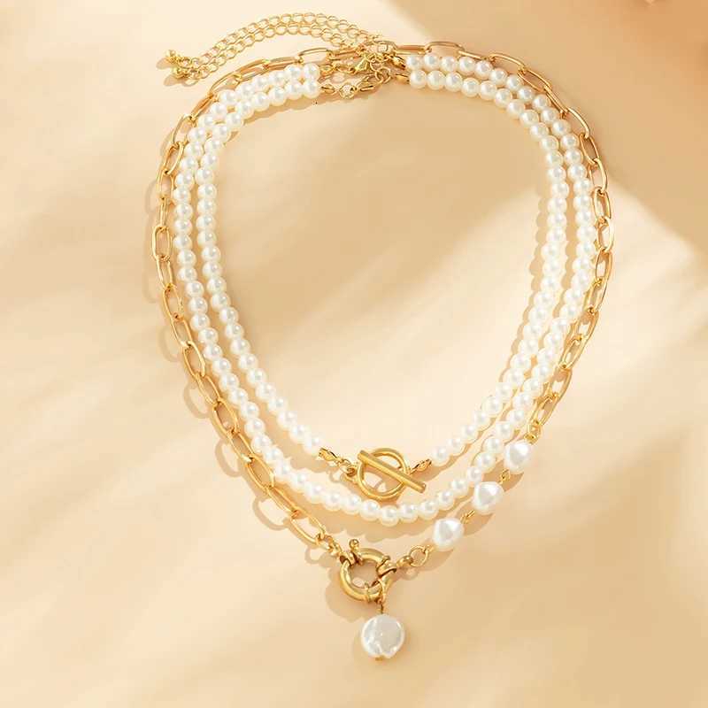 Elegant Pearl Multi-layer Necklace Minimalism Beads Gold Color Choker Necklace For Girls Jewelry Trend Vacation Wedding Gifts Y250805