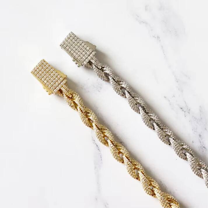 VVS Moissanite Diamond Iced Out Rope Chain Hip Hop Gold Plated Rope Chain Fashion Jewelry 8mm Silver 925 Rope Chain