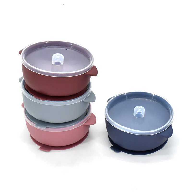 400ML Baby Silicone Bowl With Lid Childrens Feeding Tableware Set Kids Waterproof Suction Bowl Dishes Kitchenware Baby Supplies X250806