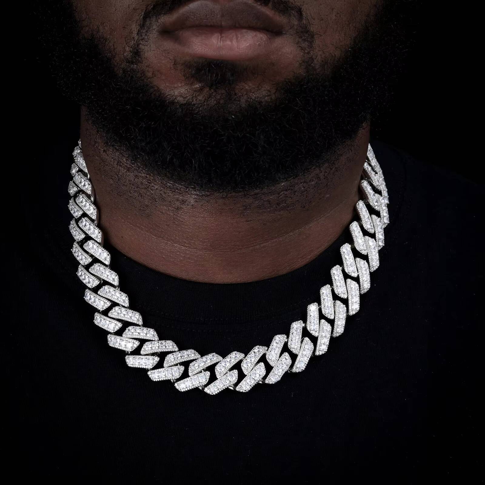 Fashion Hip Hop Jewelry 20mm Brass Asscher Cut AAAAA Diamond Luxury Iced Out Heavy Cuban Link Chain Necklace for Men