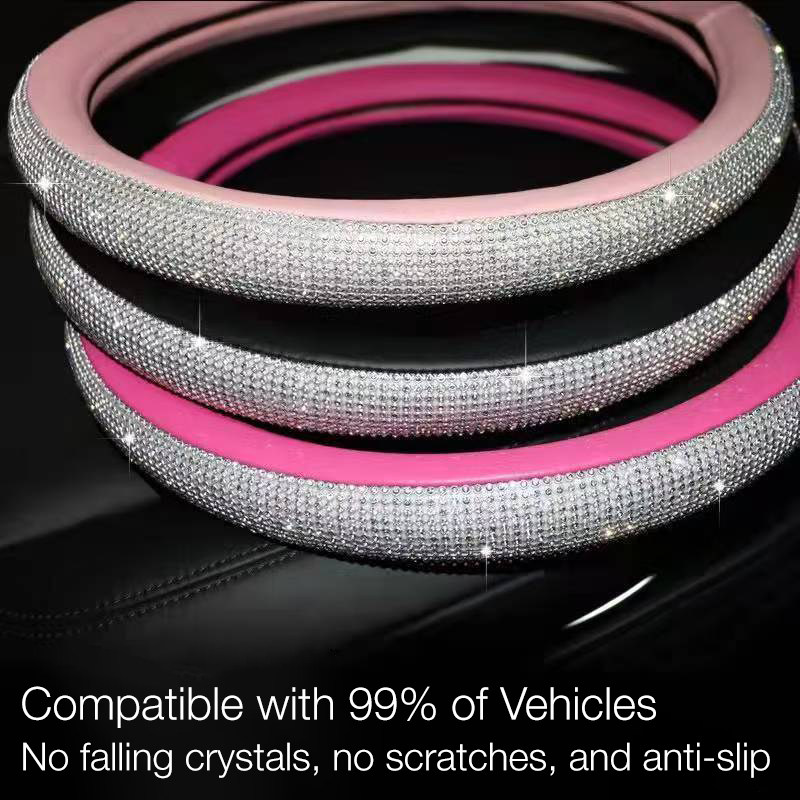 Cross-border white netted leather handle cover with sweat-proof and anti-slip anti-glare full-diamond steering wheel