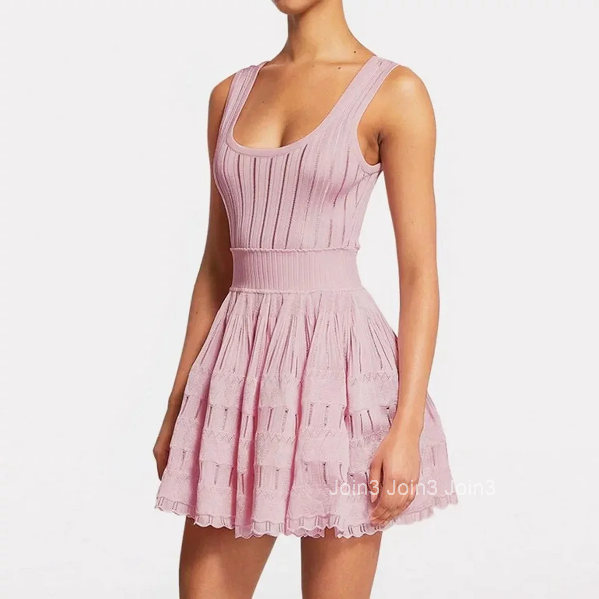 Paris Luxury Brand Design Women Elegant Dress Sexy Casual Street Party Sleeveless Solid Color Hollow Out Chic Lady Mini Dresses