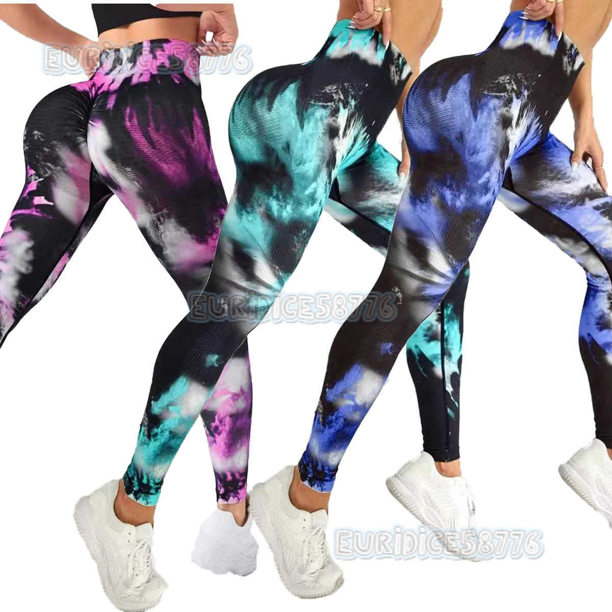 Seamless Pants Women Fitness Yoga Pants Sports Pants Tie-dye Painted Long Pants Hip Lift Training Pants H250806
