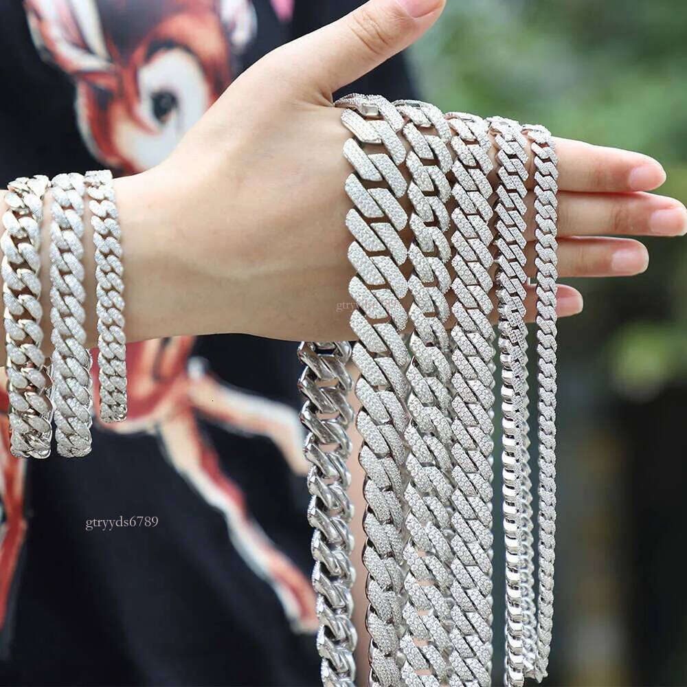 moissanite chain 6mm 8mm 13mm 15mm 18mm Custom Pass Dia Tester Sterling Sier Full D VVS Moissanite Cuban Link Chain For Men Women