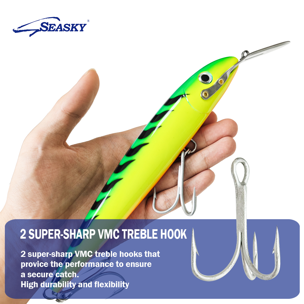 Seasky Metal Tongue Minnow Bait - Large Trolling Lure with Realistic 3D Eye for Saltwater Fish 80g 185mm Hard bait