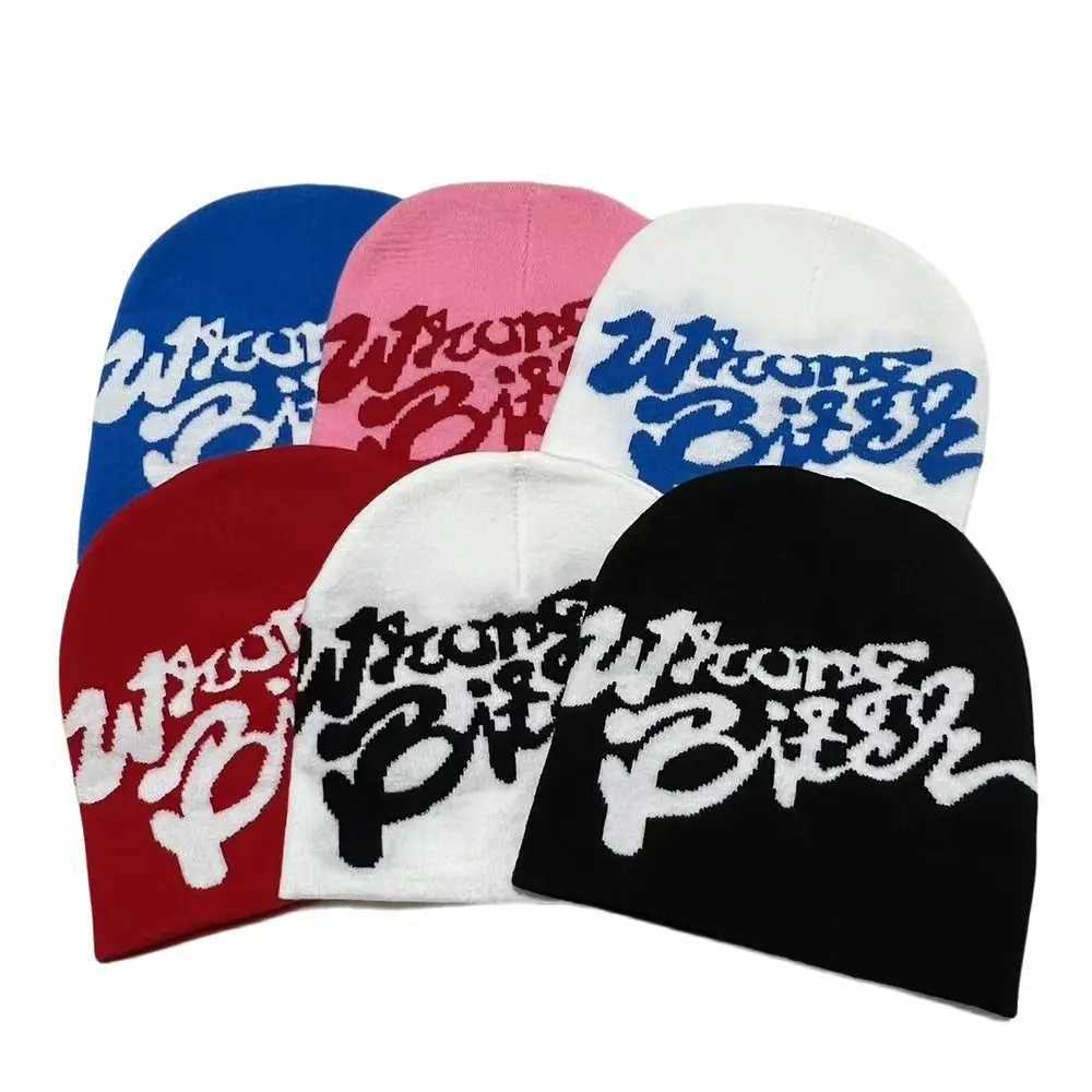 2K Ins Hip Hop Skullies Casual Cap Cold Cap Men Women Beanie Bonnet Letter Printing Knitting Cap Hat Gothic Wool Acrylic Warm L250806