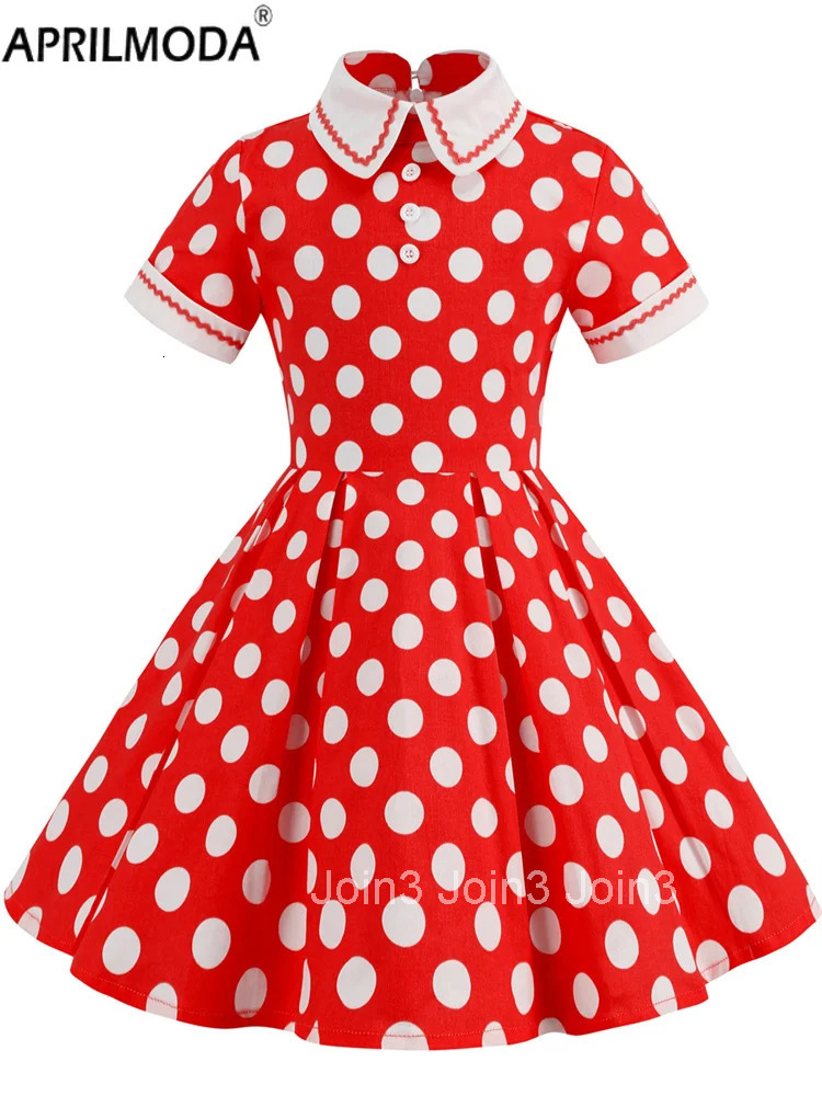 Hepburn Style 50s Vintage Childs Casual Dress Dot Print Cosplay Costume Party Little Girls Midi Dress 60s Elegant Pleated Dress