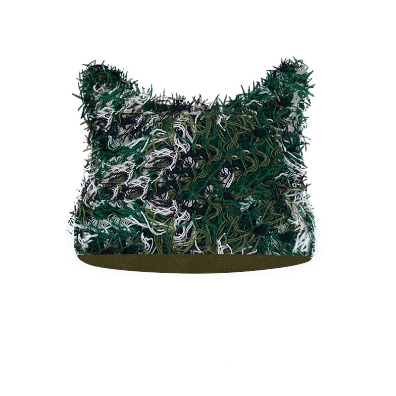 Hip Hop Distressed Knitted Caps Unisex Winter Y2k Cat Ears Little devil Beanies Outdoor Fuzzy Thick Warm Balaclava Hat 250806