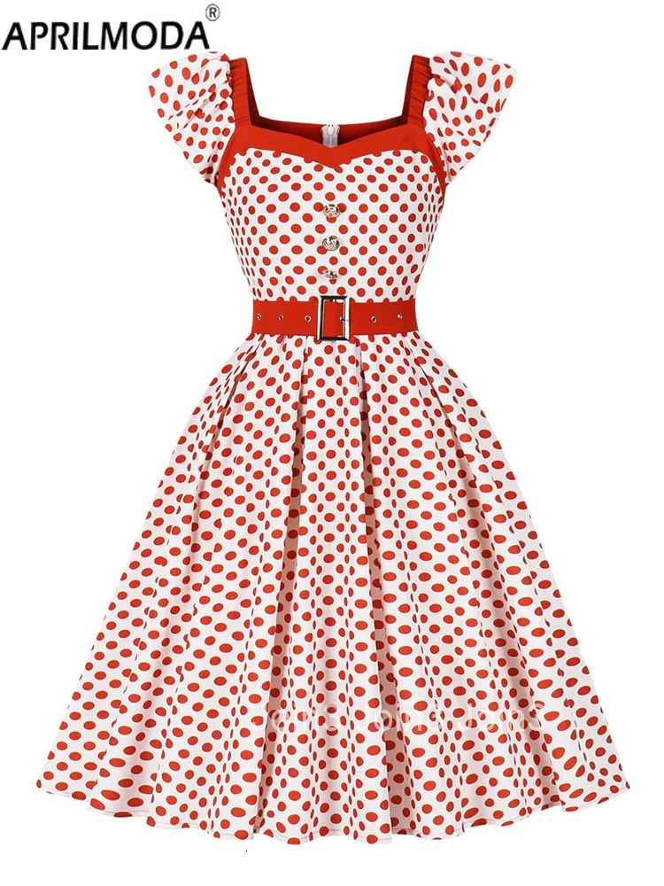 Peter Pan Collar Kawaii Vintage Swing A Line Casual Dress for Summer Polka Dot Print Patchwork Elegant Office Wear Holiday Dress