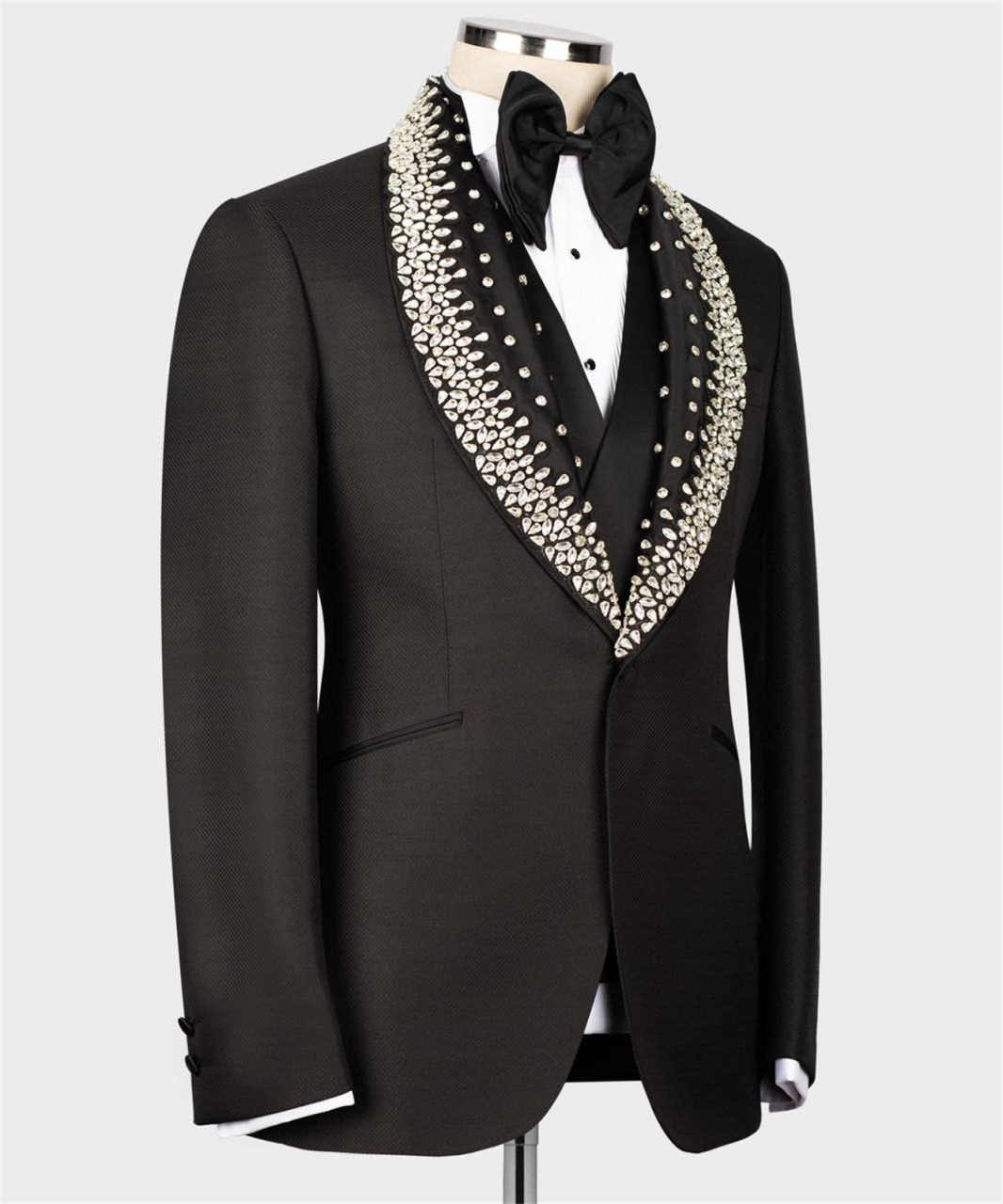 Classci 2 Pieces Wedding Groom Tuxedos Shawl Lapel One Button Crystal Formal Party Business Pants Blazers Customized
