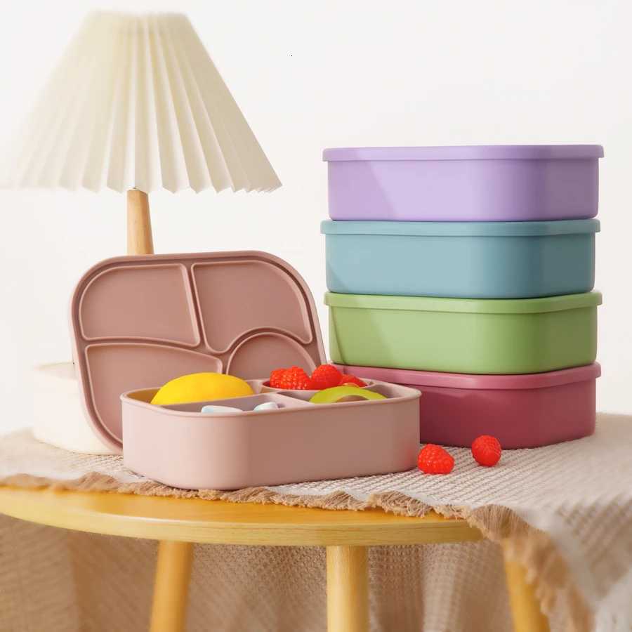 1PCS Baby Silicone Food Storage Box Solid Color Baby Tableware Portable Four-compartment Dinner Plate Toddler Lunch Box X250806