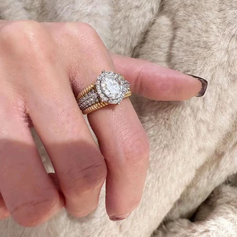 Hui Zhi Wing Jewelry New S Silver Plated Gold 6*8 Oval Gold-Plated Wealth-Enhancing High-End Fashion Ring for Women