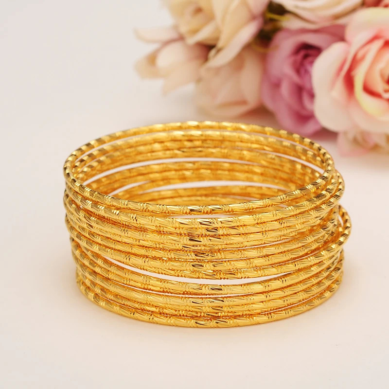 65mm 24K gold plated Bangles Ethiopian Africa Fashion Gold Color Bangles For Women African Bride Wedding Bracelet Jewelry Gifts 250805