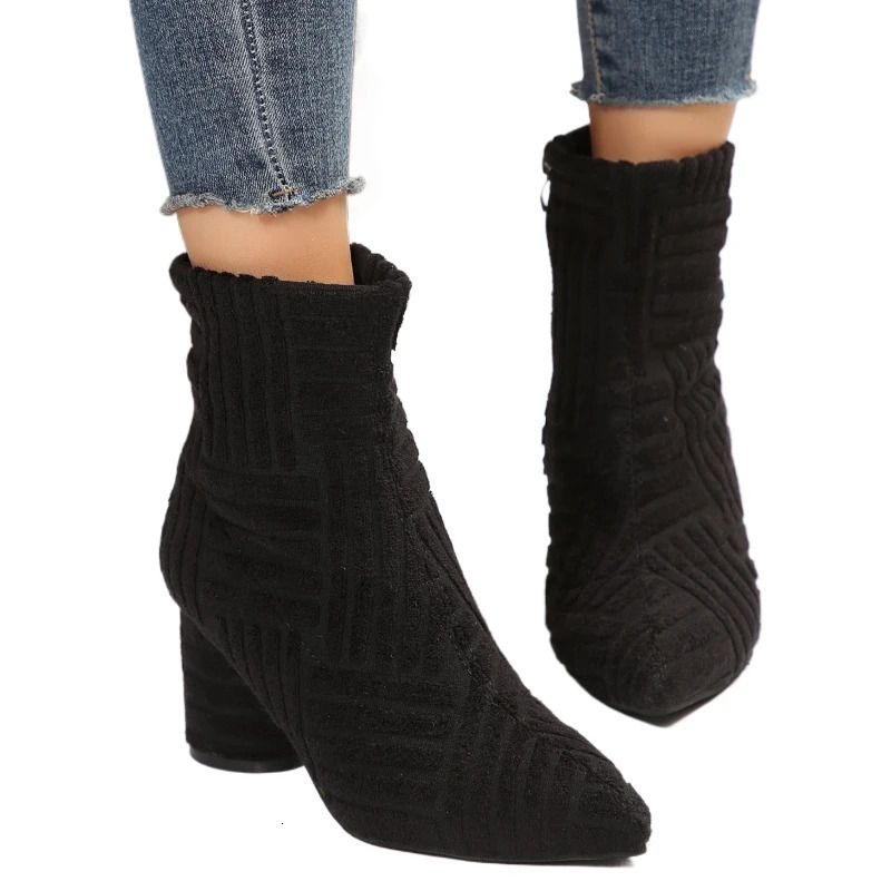 Heels Ankle Boots Women Sexy Green High Autumn Suede Platform Short Boots Woman Pointed Toe Thick Heeled Pumps 250805