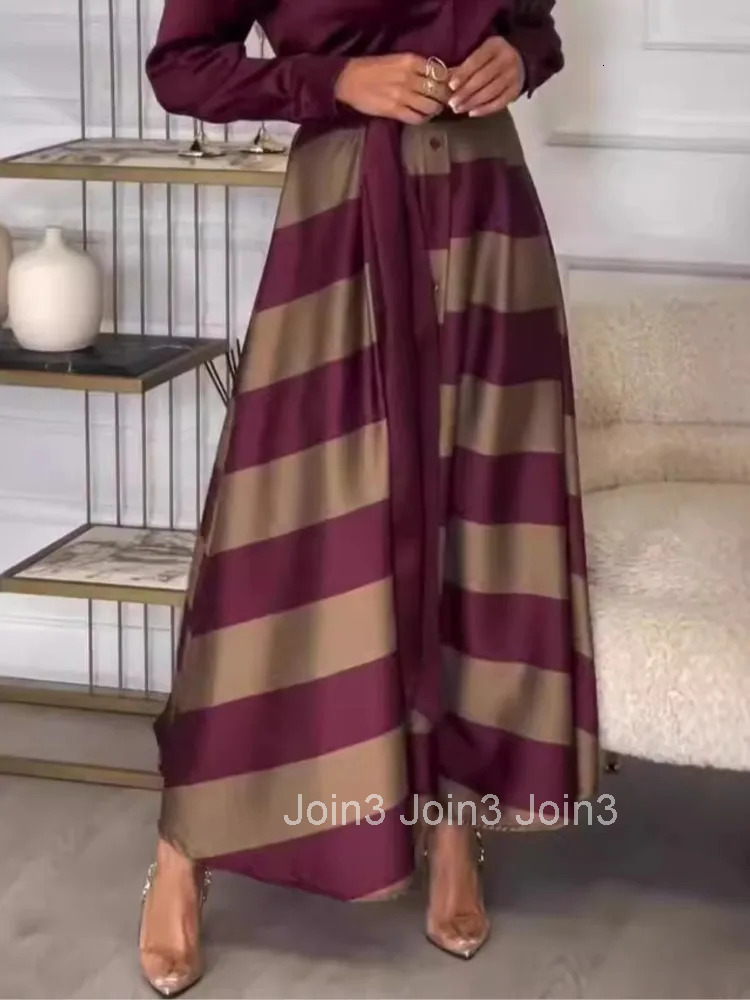 Fashion Long-sleeved Lapel Dress For Women Elegant Autumn Winter Lace-up Striped Printing Splicing Loose Casual Dresses Female