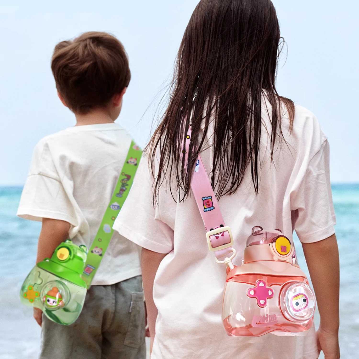 750ml Cute Bear Mug Kids Creative 3D Large Capacity Sports Water Bottle Portable Straw Mug Silicone Straw With Strap X250806