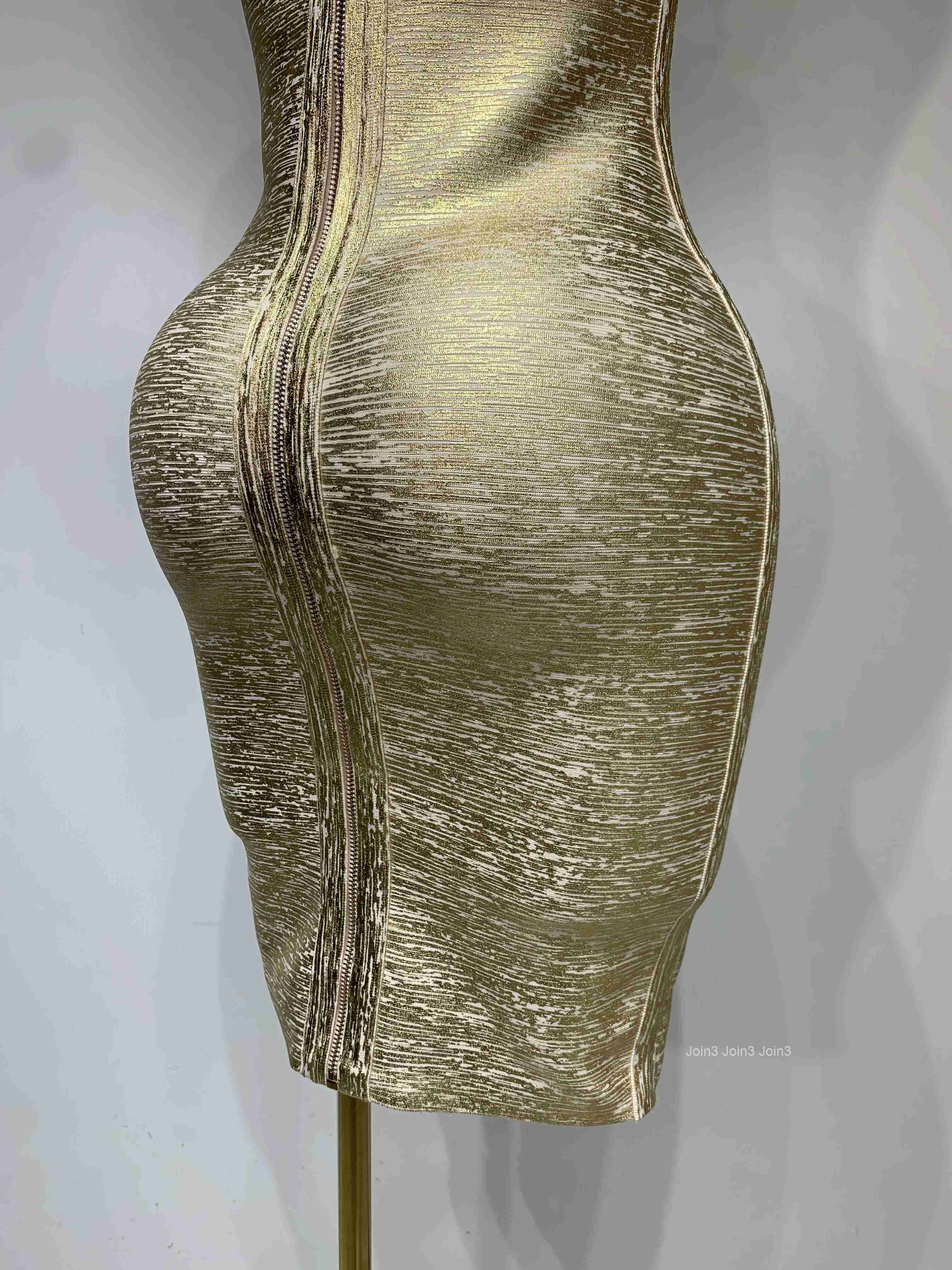 High Quality Celebrity Elegant Gold Bodycon Bandage Dress Women Sexy Nightclub Evening Party Luxury Birthday Dress Vestidos