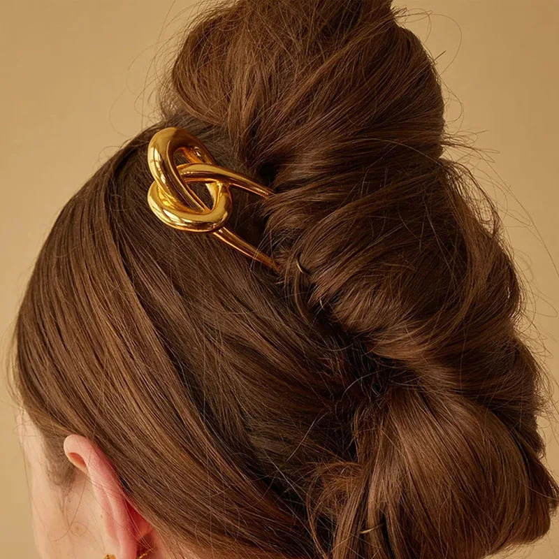 Metal U-Shaped Stainless Steel Knot Hair Stick For Women Gold Color Fashion Glossy Hairpin Hair Jewelry Accessories Headwear 250730